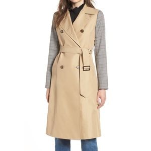 ANTHRO Mural Belted Plaid Tan Trench Rain Coat XS